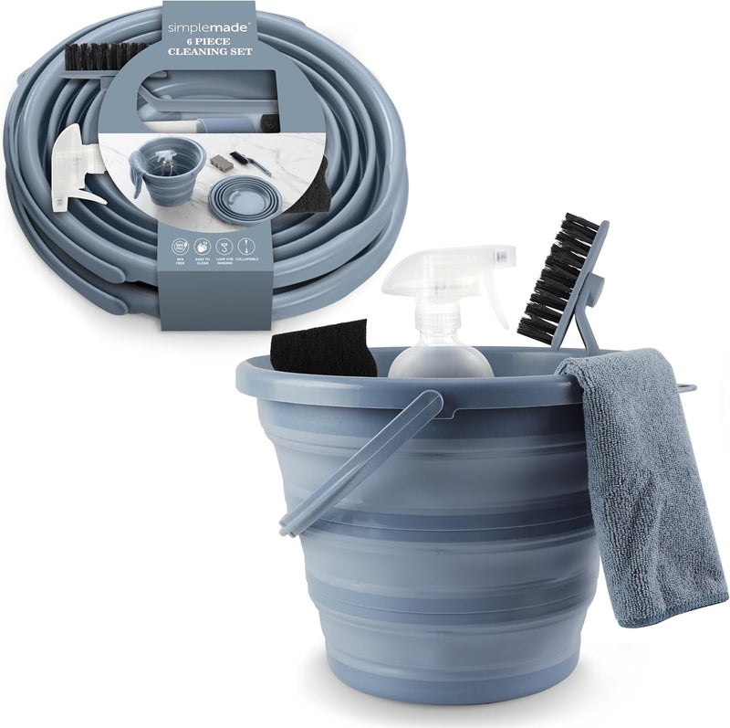 Simplemade Collapsible Bucket Cleaning Set - Includes 2 Foldable Buckets, Spray Bottle, Rag, Scrubbing Brush and Sponge - Holds Up to 10 liters, Easy Storage, All-Purpose Cleaning Solution - Image 1